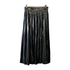 ba&sh Pleated Semi Sheer Skirt - US Size 8 - Metallic Black Striped Rayon Lining